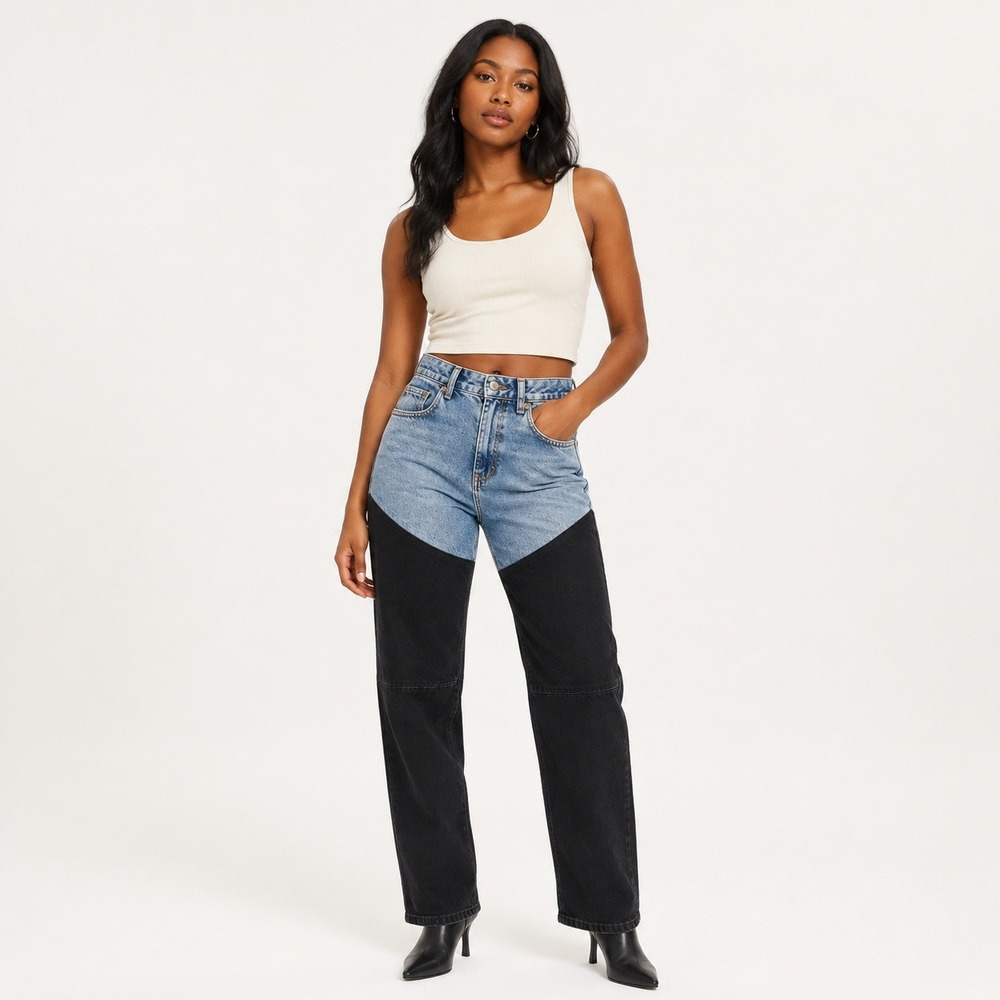 Piral Straight Fit Jeans Colorblock Two Tone Womens 6 Blue Black NWT